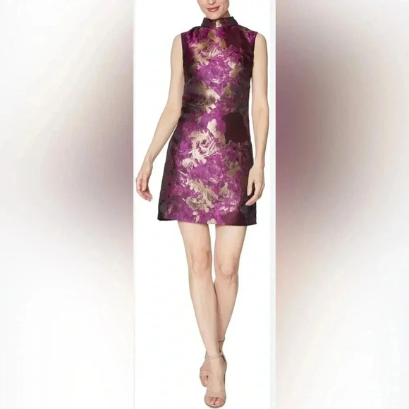 Laundry By Shelli Segal Cocktail Formal Dress Fall Winter Mock Neck Jacquard 16 - Picture 1 of 9